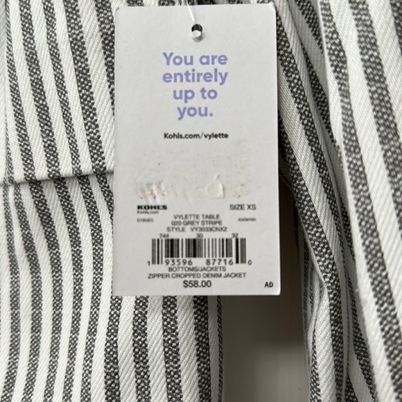 Vylette, Grey & White Stripe Crop Jean Jacket - Picture 2 of 5